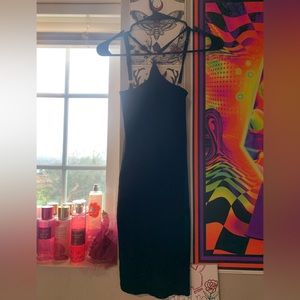 Black skin tight cross strap dress